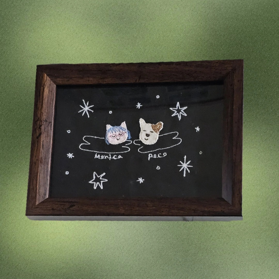 Thread Caricature "Starry Companions" - Custom Portrait with Your Pet
